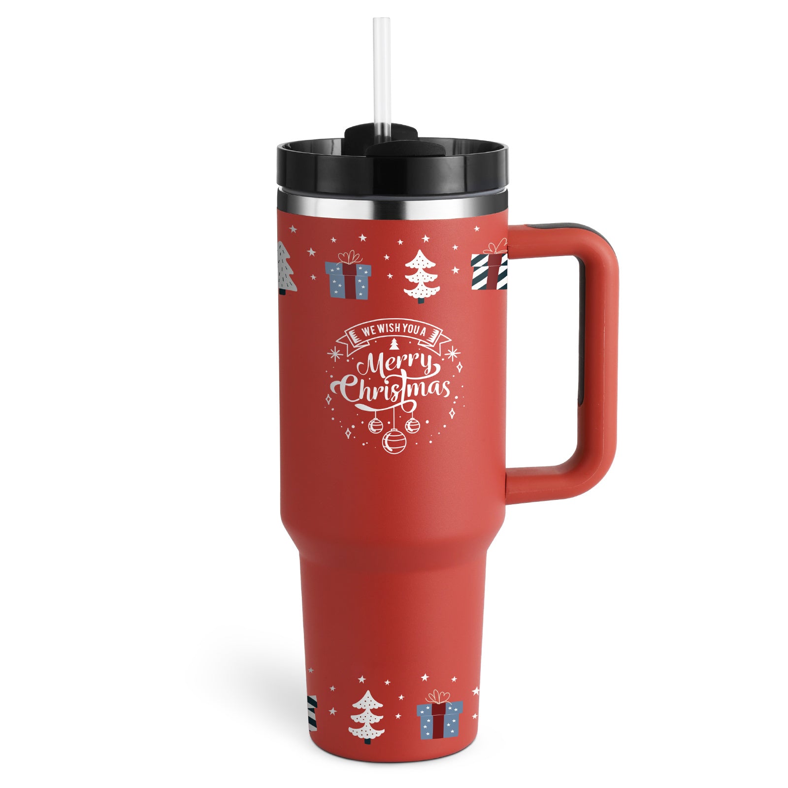 40 Oz Insulated Tumbler w/ Handle & Straw | Spill Proof Tapered Stainless Steel Coffee Travel Mug