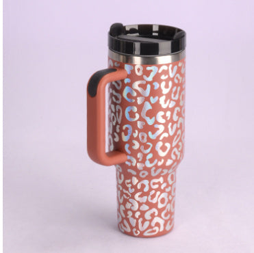 40 Oz Insulated Tumbler w/ Handle & Straw | Spill Proof Tapered Stainless Steel Coffee Travel Mug