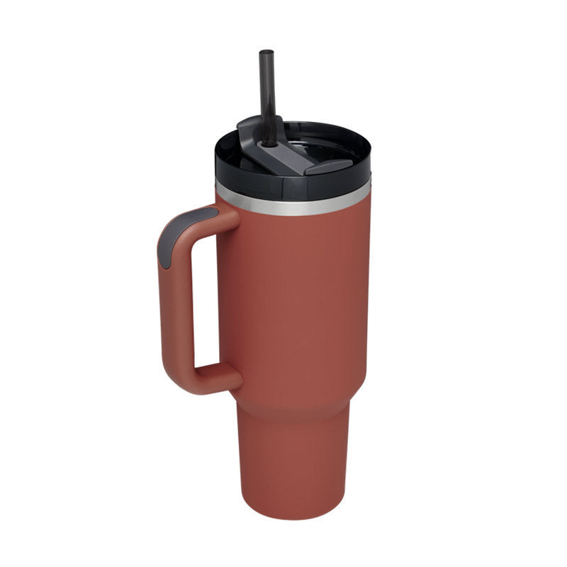 40 Oz Insulated Tumbler w/ Handle & Straw | Spill Proof Tapered Stainless Steel Coffee Travel Mug