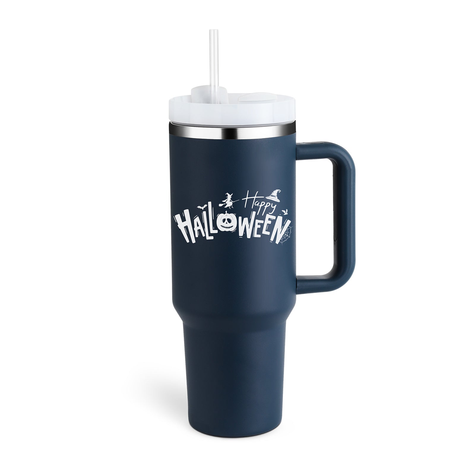 40 Oz Insulated Tumbler w/ Handle & Straw | Spill Proof Tapered Stainless Steel Coffee Travel Mug