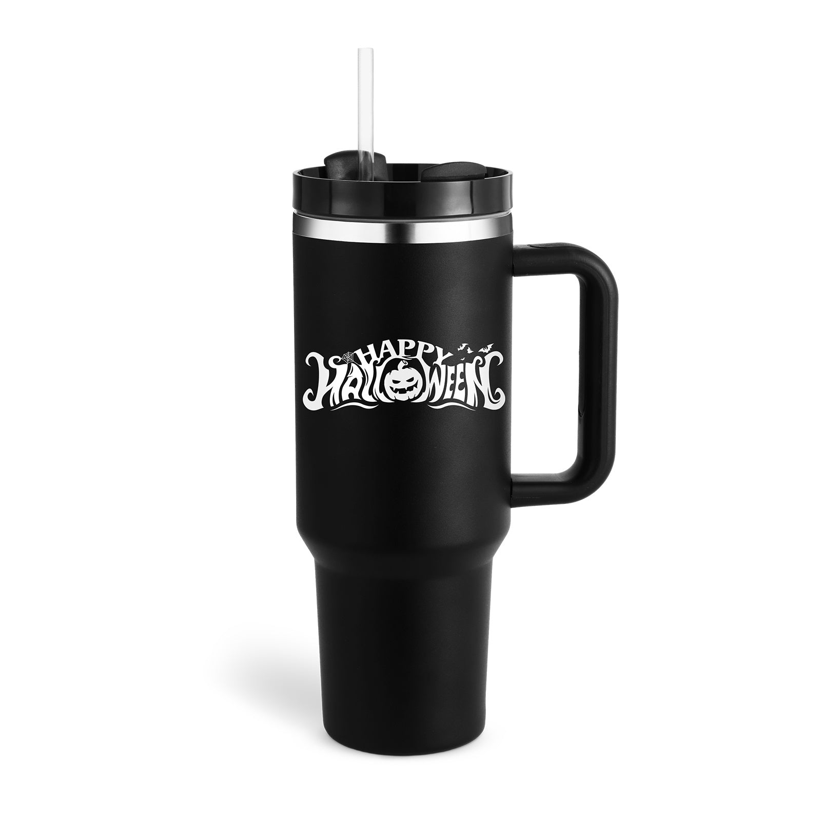 40 Oz Insulated Tumbler w/ Handle & Straw | Spill Proof Tapered Stainless Steel Coffee Travel Mug