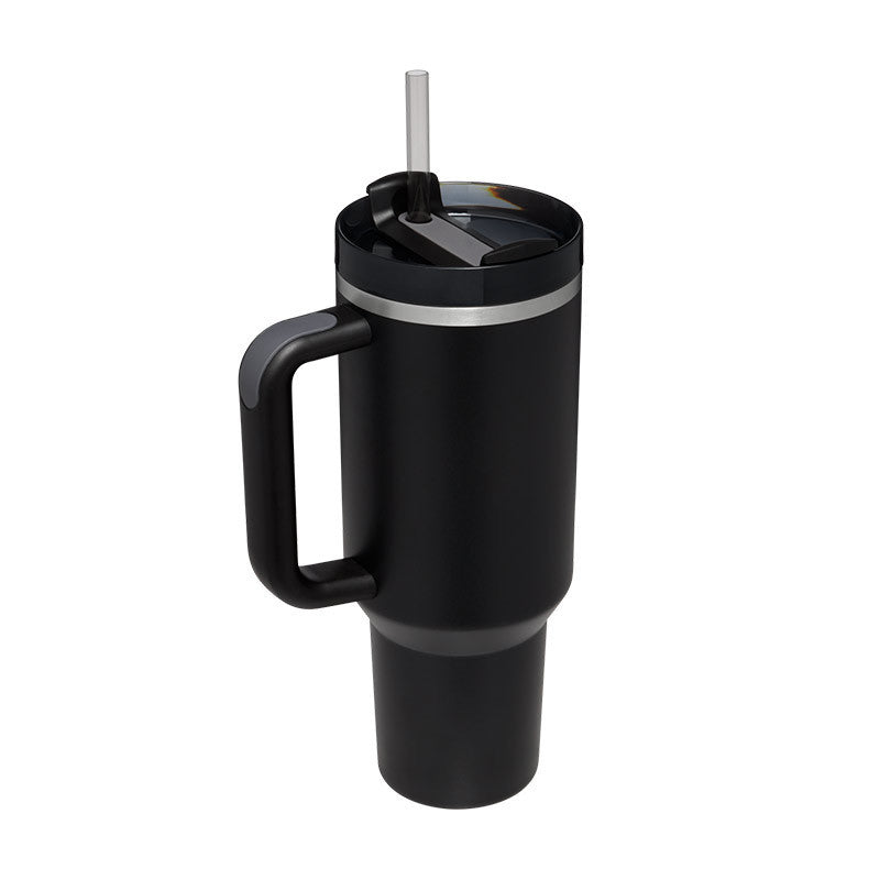 40 Oz Insulated Tumbler w/ Handle & Straw | Spill Proof Tapered Stainless Steel Coffee Travel Mug
